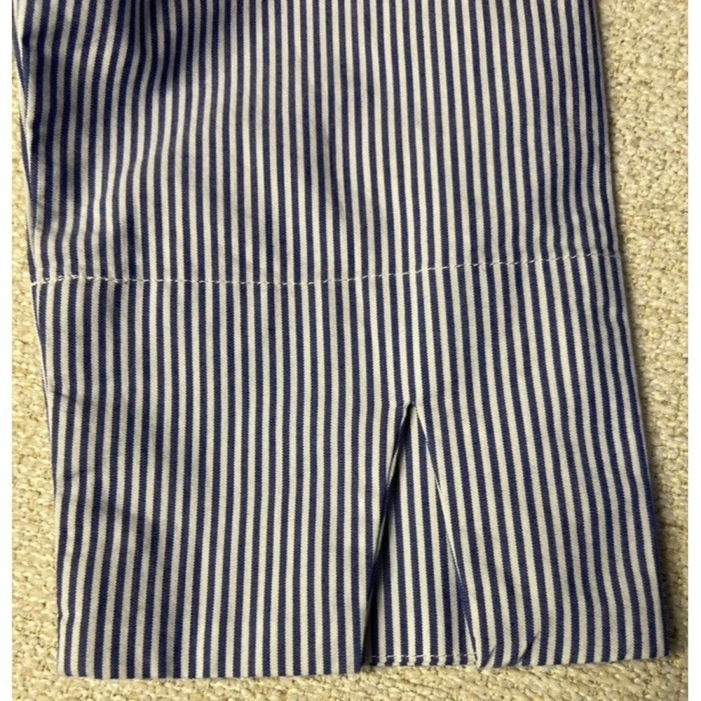 Zac‎ & Rachel Blouse Women Small Off Shoulder White Navy seersucker 3/4 Sleeve